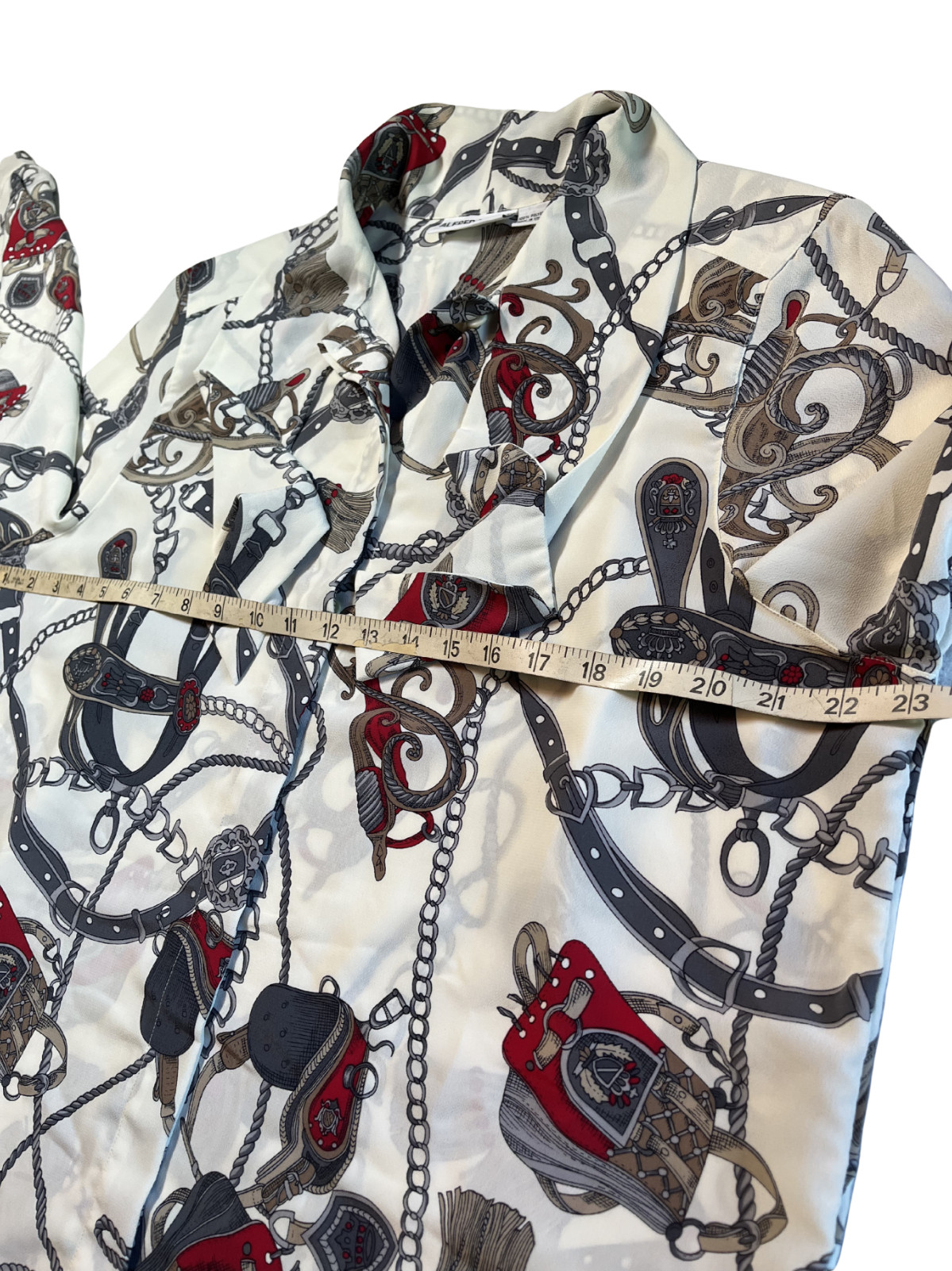 Vintage 90s Equestrian Chain Tie Neck Blouse 16 Button Up Mob Wife Granny Core