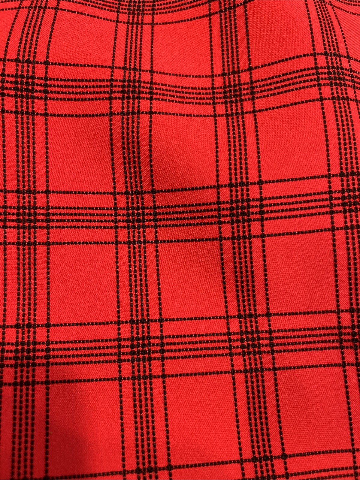 Vintage Red Black Plaid stripes Shirt Dress Polyester Knit Medium Large EUC