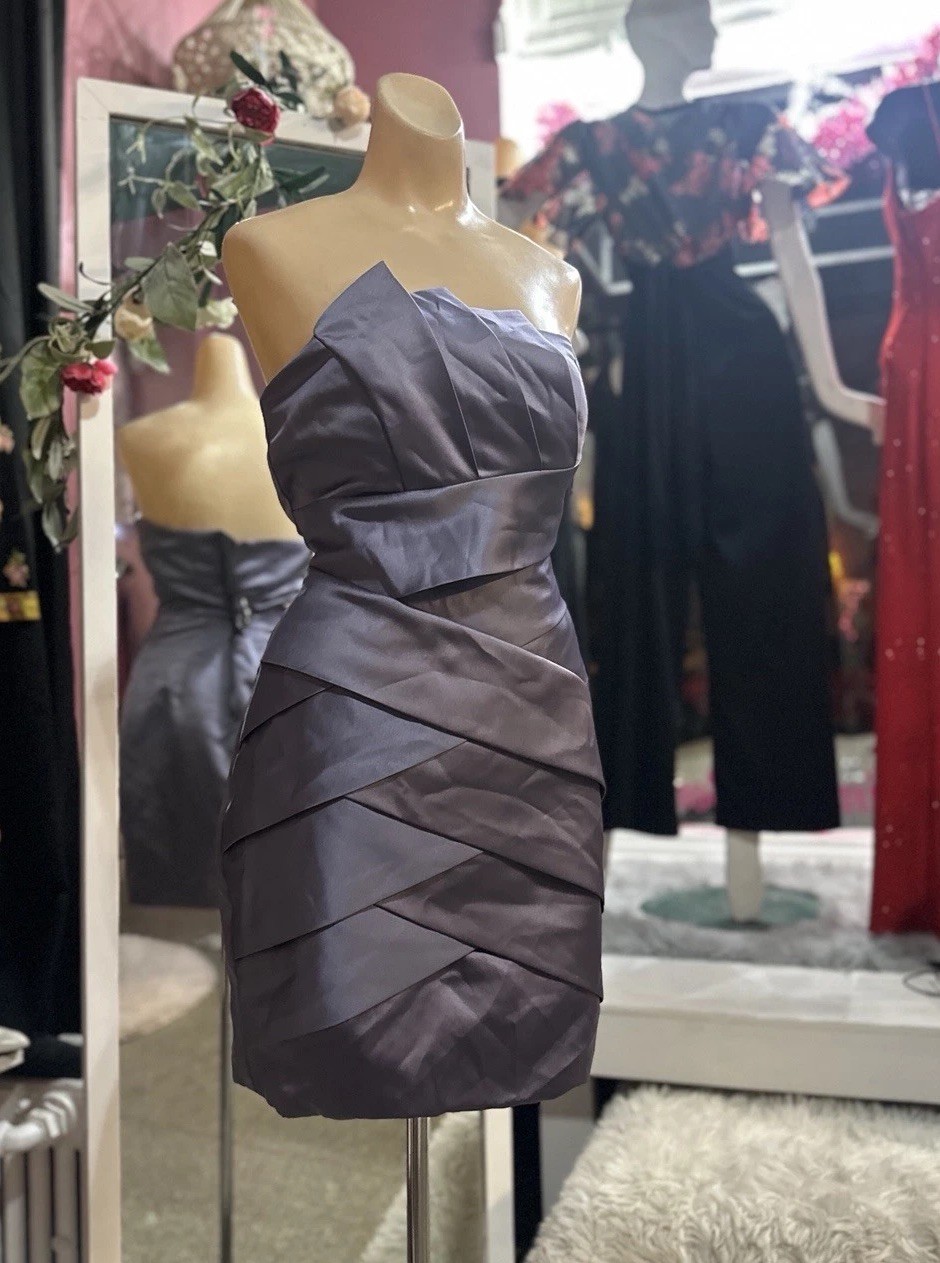 Vintage Y2K 2000s Strapless Structured Mini Dress Purple Satin Fairy HoCo M