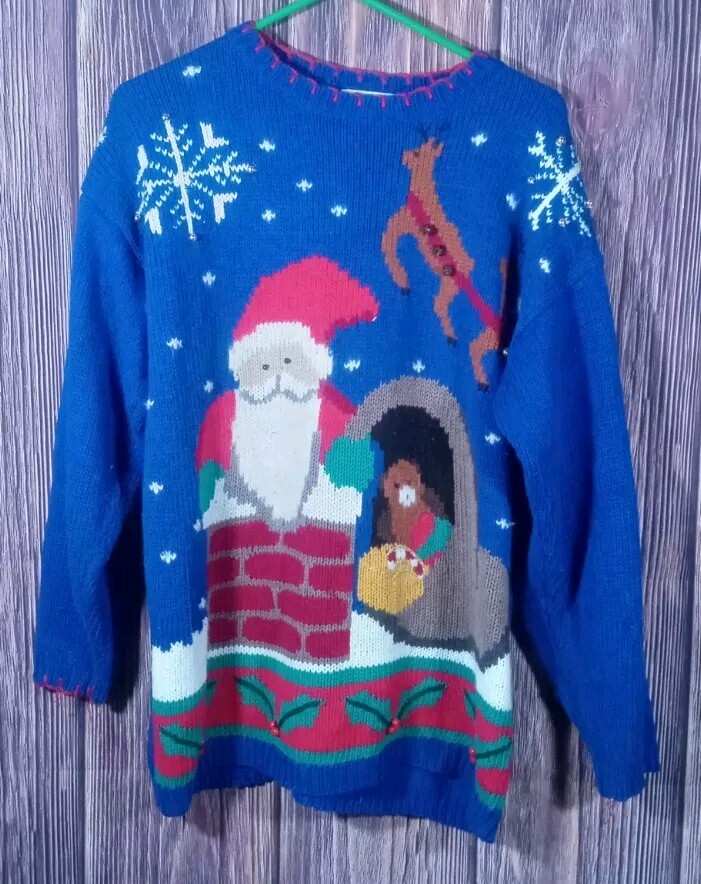 Vintage Blue Ugly Christmas Sweater Womens L