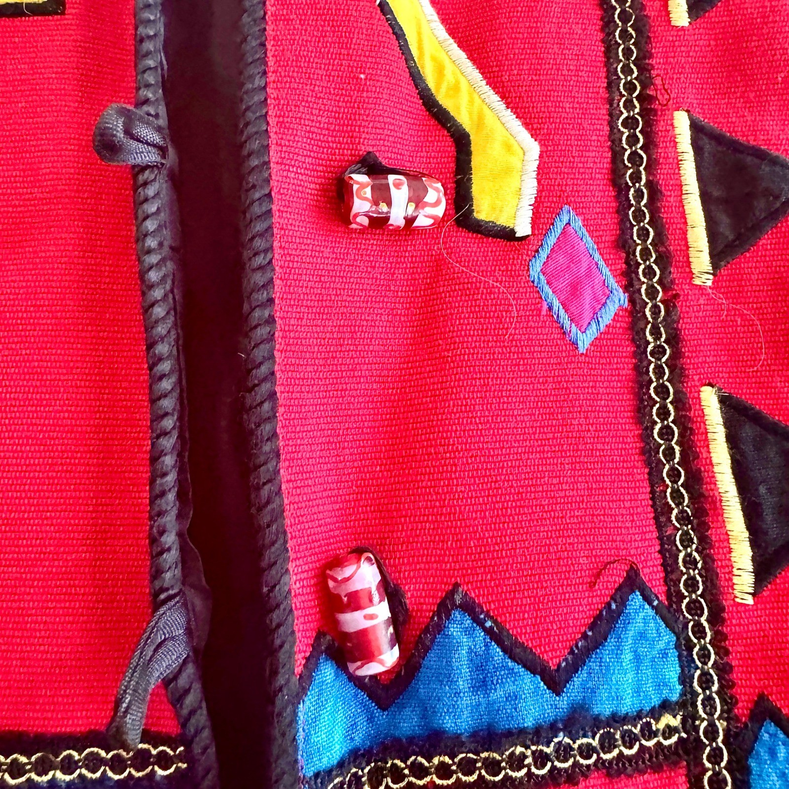 Indigo Moon Vintage Wearable Art Jacket Red Celestial Animal Embroidered Small