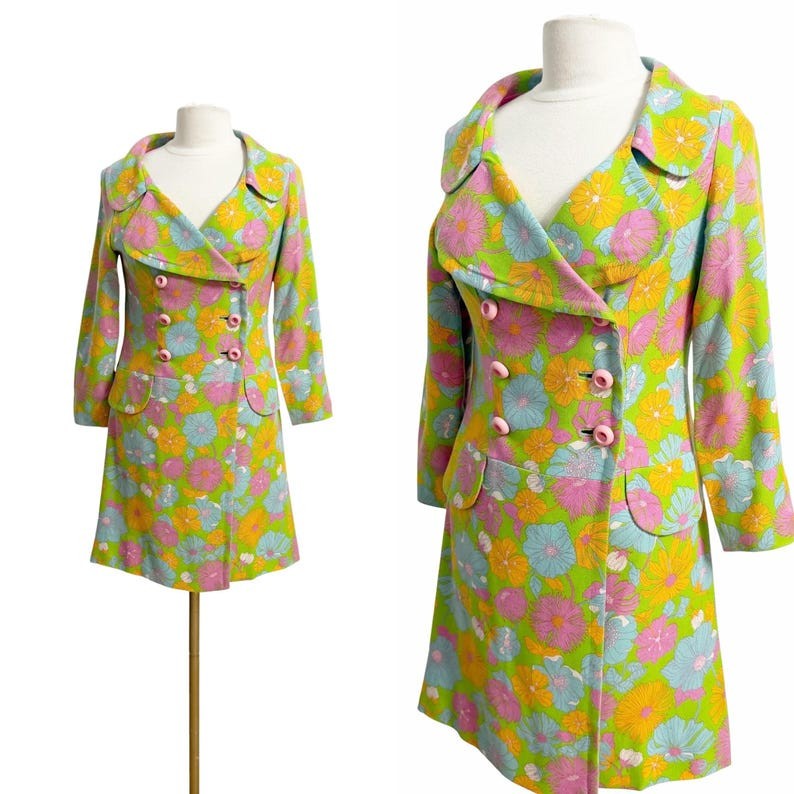 1960s Young Edwardian Coat / Floral Coat Dress / Floral Coat / Size M-L