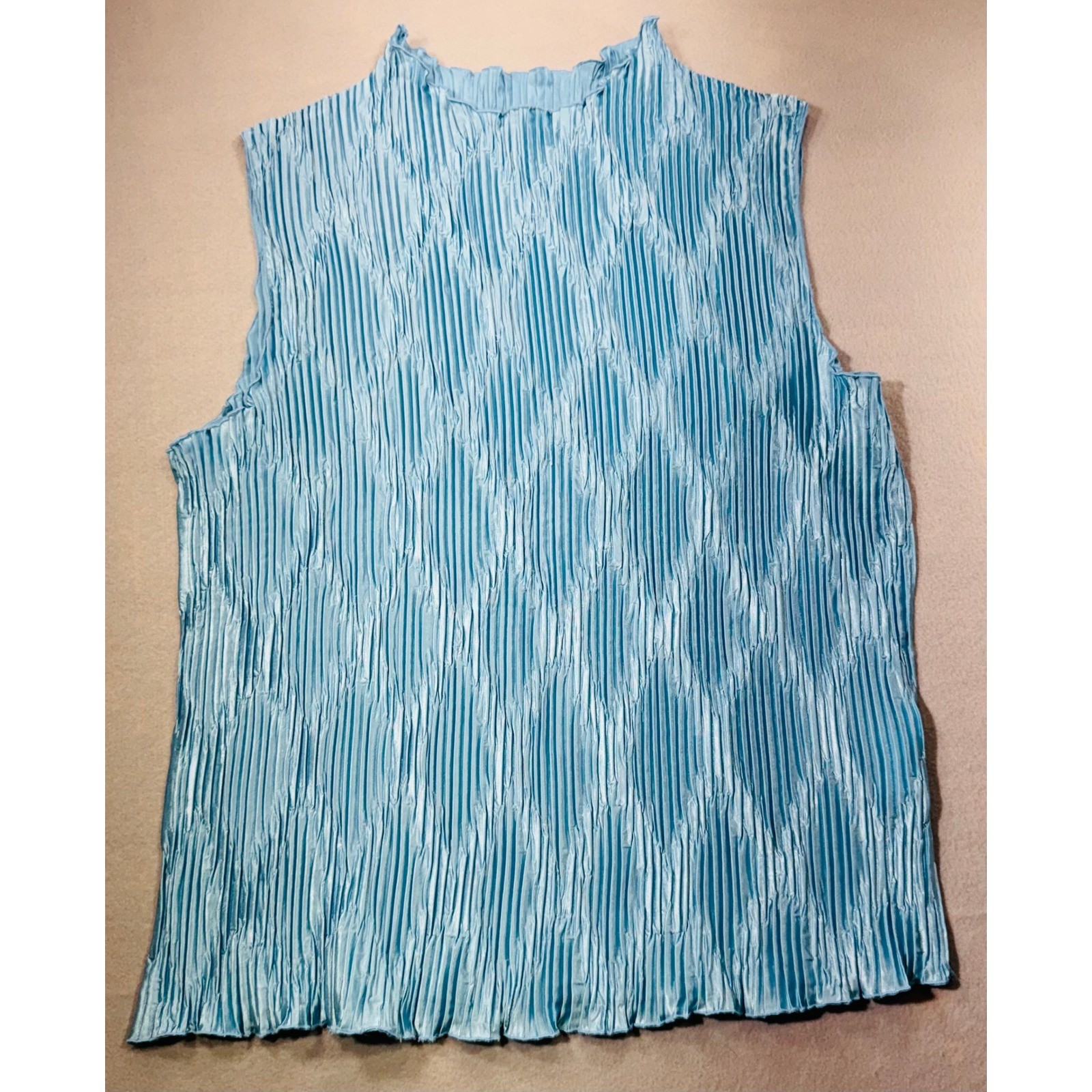 Vintage Fairycore Blouse Women 1X Blue Plisse Pleated Crinkle Satin Top