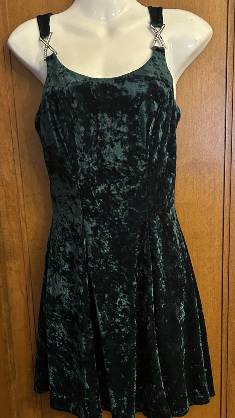 Vintage 1990s All That Jazz Green Crushed Velvet & Rhinestone Dress Size S