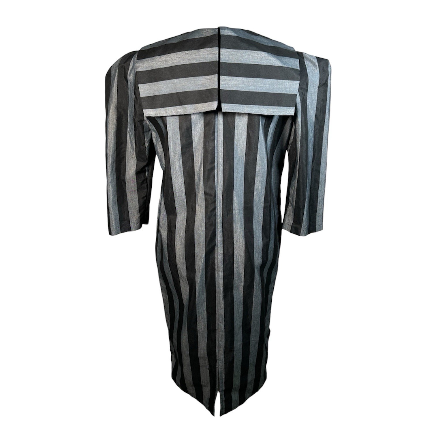 VTG 80s Brioche California Sailor Gray Black Striped Avant Garde Dress Sz S/M
