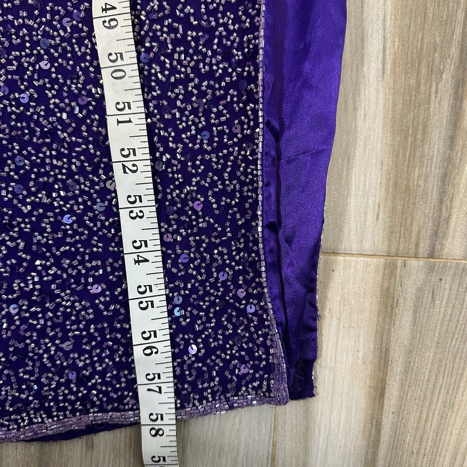 VTG Scala Maxi Dress 100% Silk Beaded Formal Cut Out Slit SZ Medium* Prom Purple