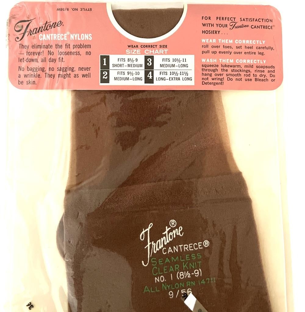 2 Vtg Stockings Frantone Cantrece Sz 8.5-9 Seamless 100% Nylon NOS Woolco USA