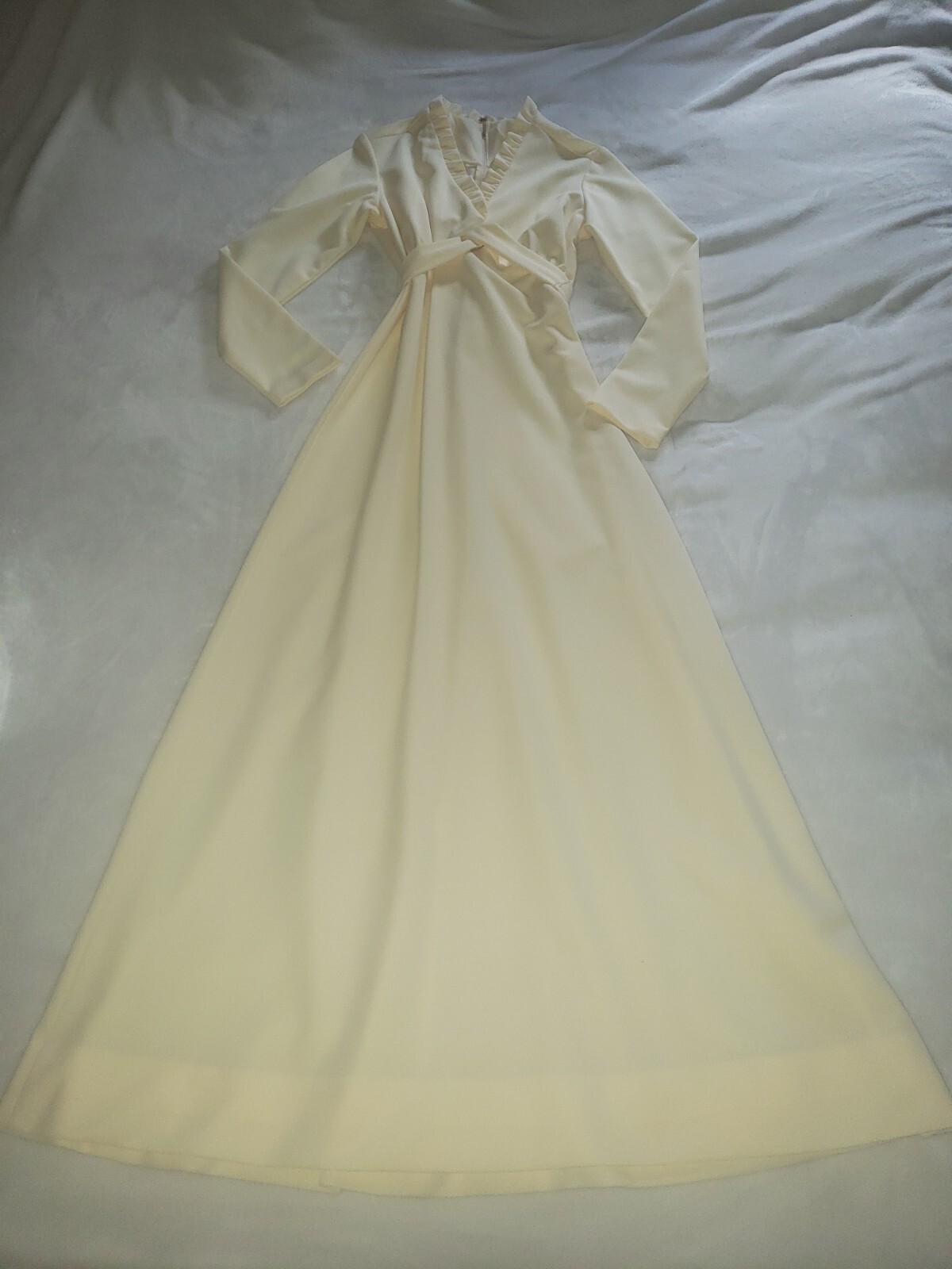 Vintage Maxi Dress Jacket Sz 10 60s 70s Vintage Gown Ivory Long EXCELLENT!