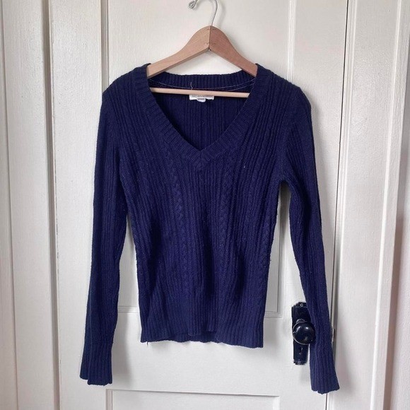 Vintage 90s y2k navy cable knit sweater top baby doll Size M Aeropostale