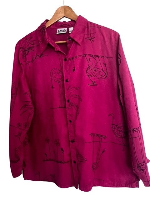 VTG Chico’s Design Deep Pink Faux Suede Tunic Tropical Animal Print 2 Large