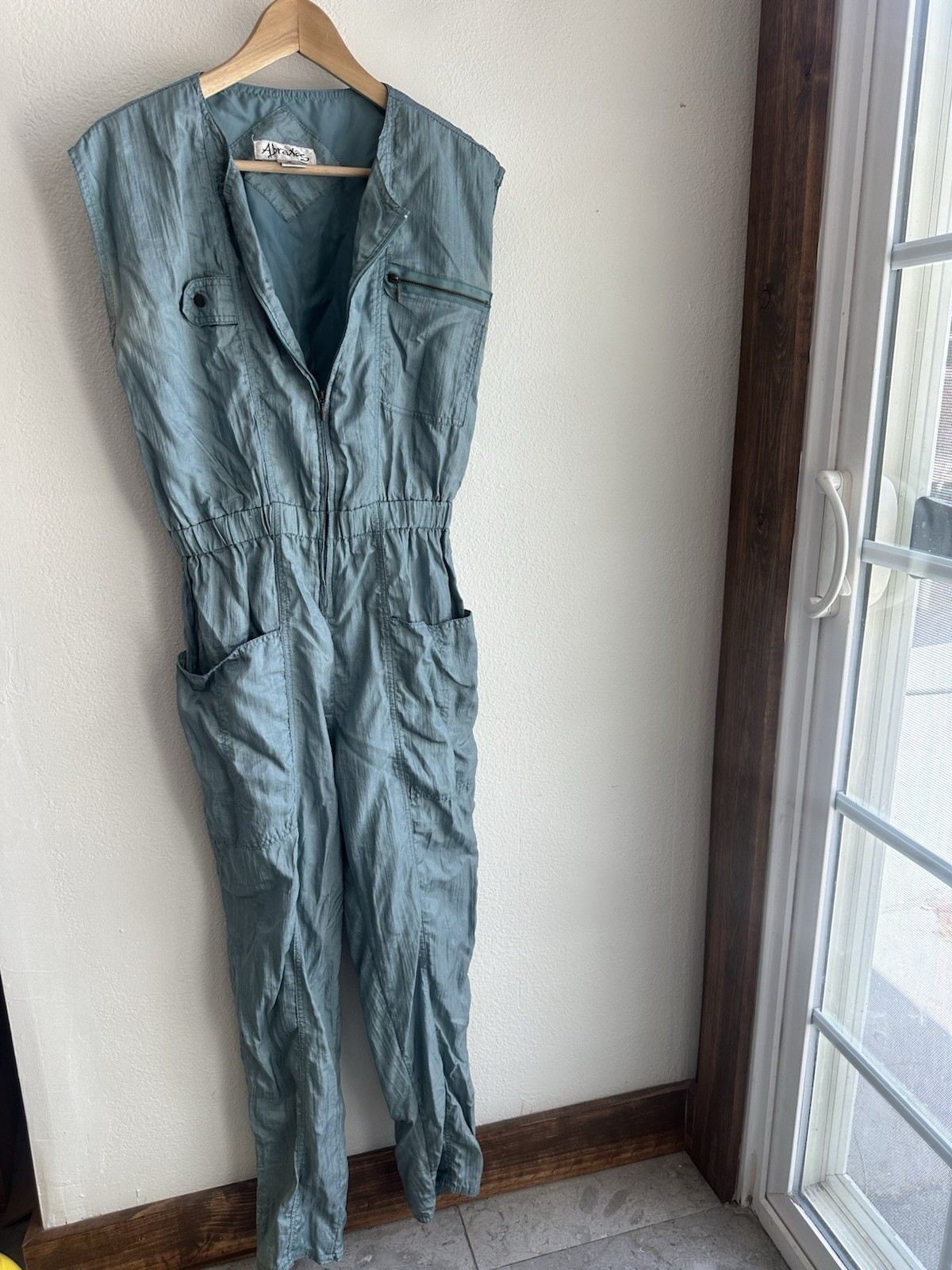 Vintage Abraxas 80s Nylon Size M Blue Jumpsuit Parachute Snap Pockets