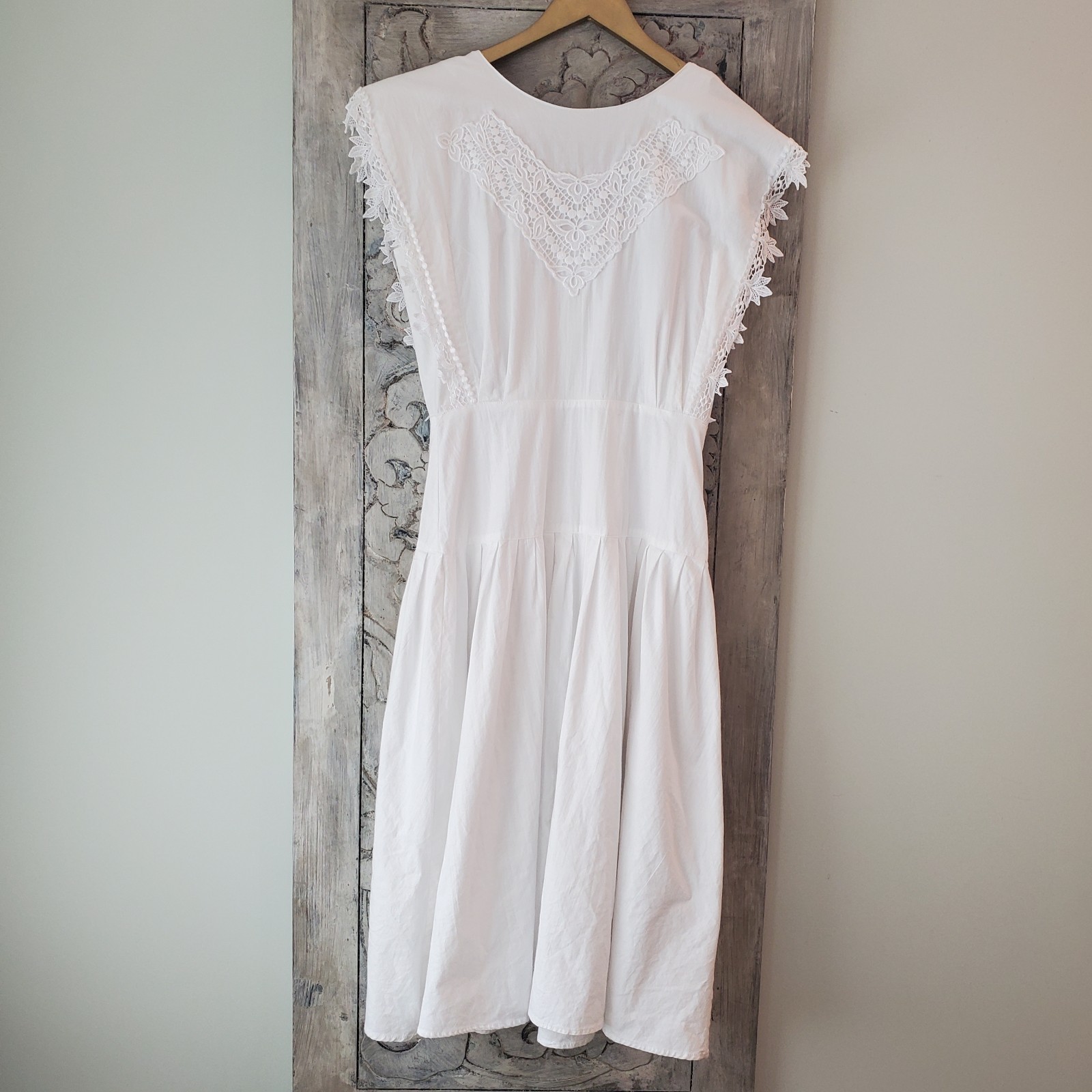 Vintage Y2K 80s My Michelle Crisp White Lace Derby Midi Dress Sz 7/8 Lace Button