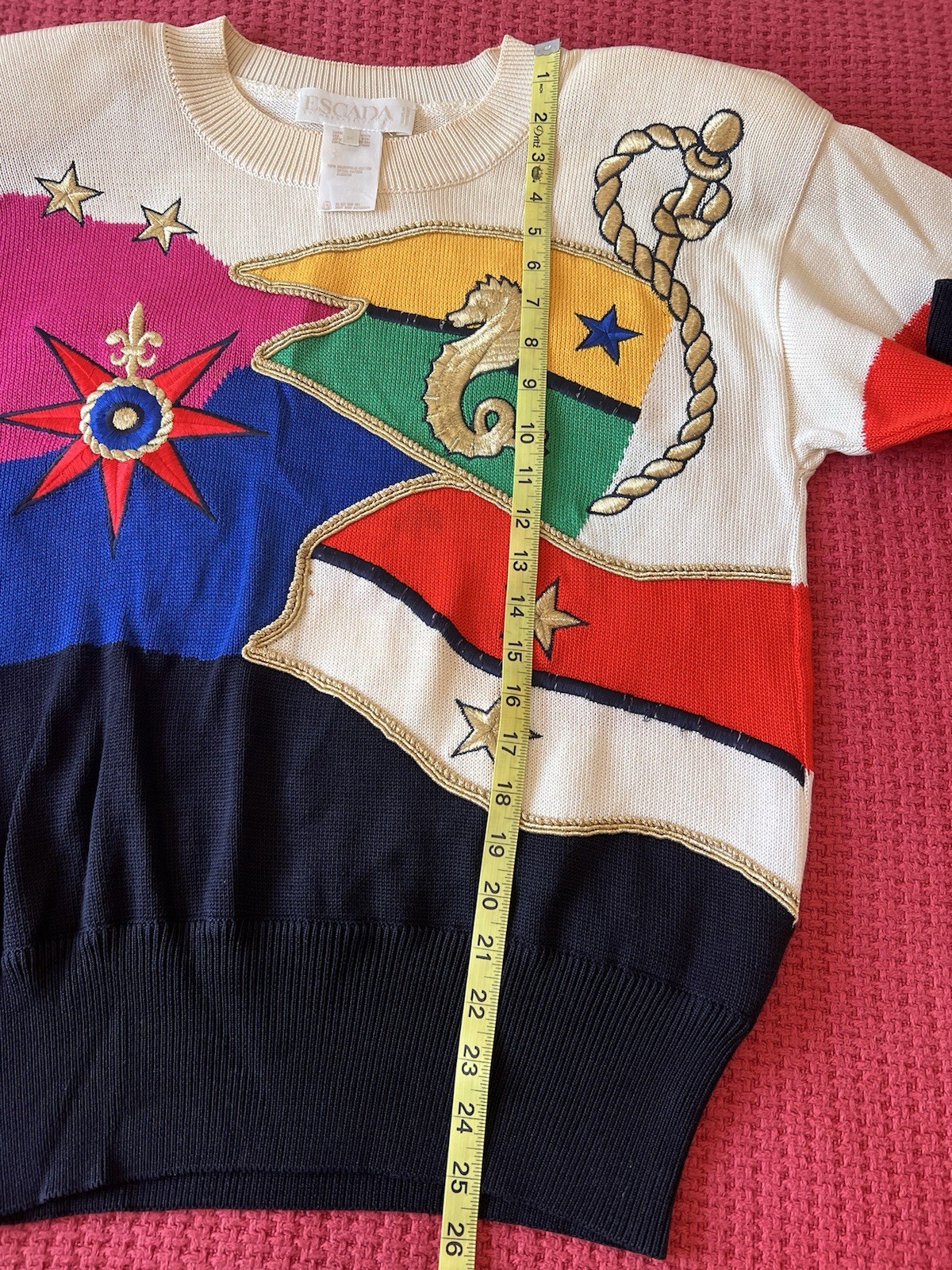 VINTAGE ESCADA 80’S SWEATER NAUTICAL SEA HORSE BOATING SIZE 36