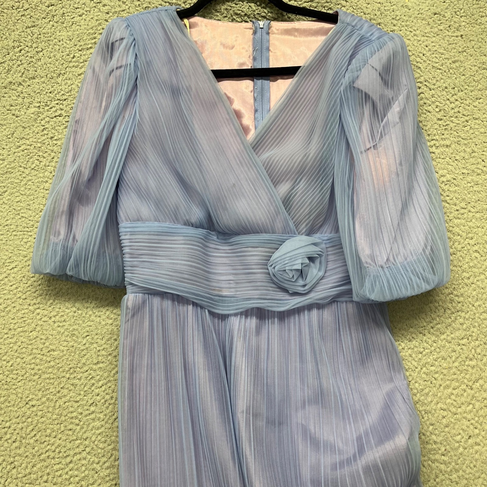 70’s Alicia Dress Womens 14 Purple Chiffon Puff Sleeve Flower Retro Vintage