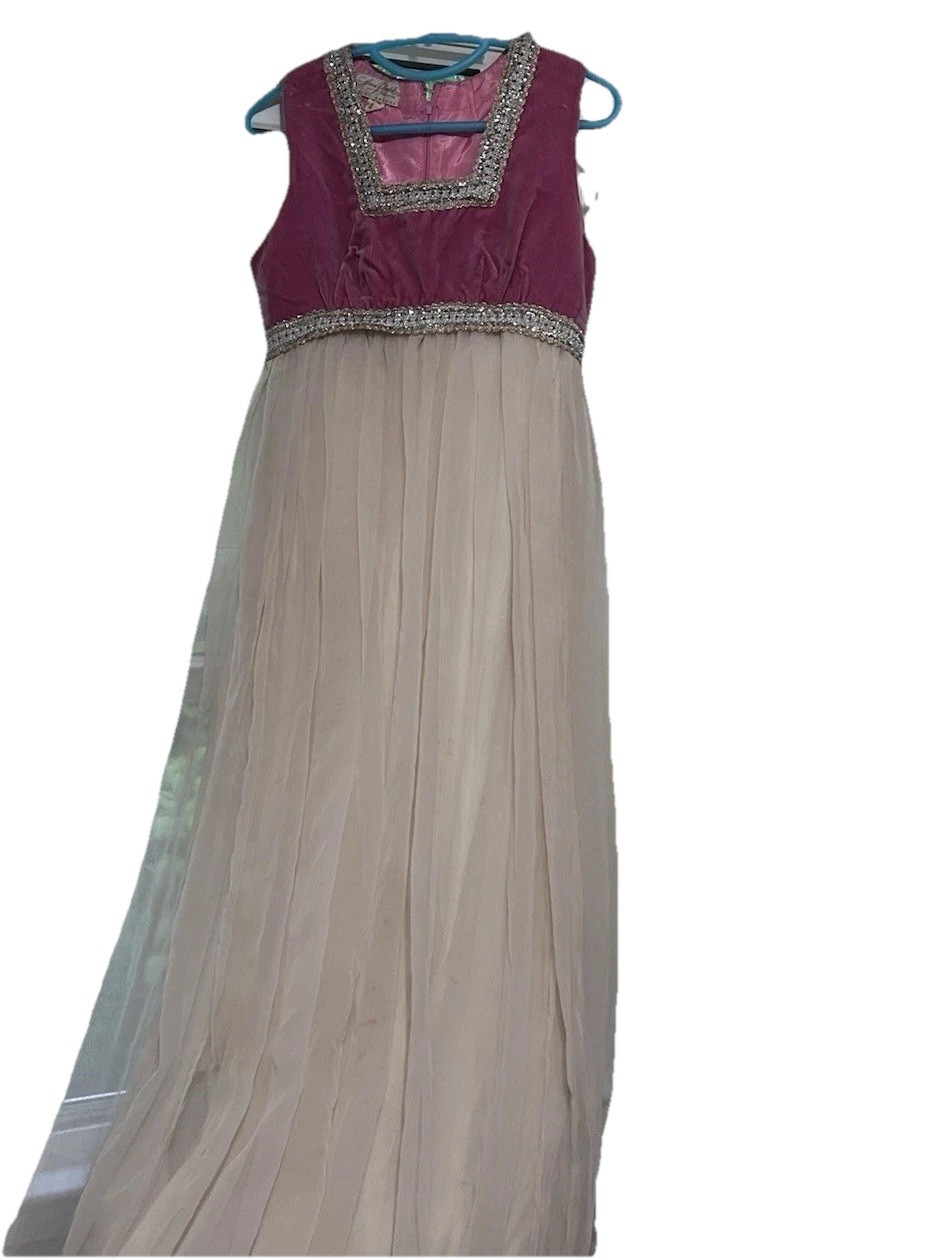 Vintage Young Bendel Young Timers Chiffon Gown with Pink Velvet Bodice Size 6