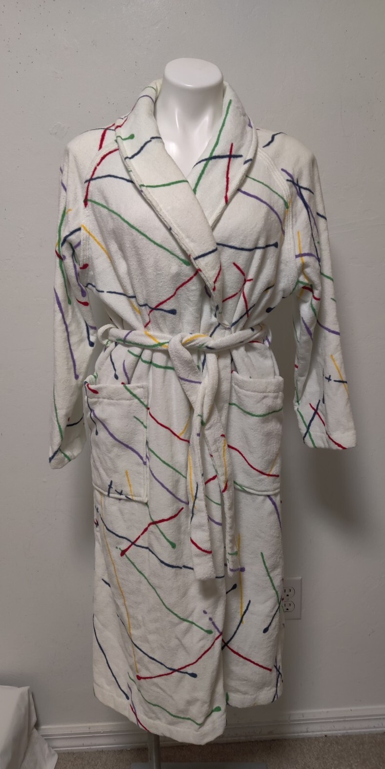 Vintage 80’s Rare Classics of California Unisex Terry Cloth Robe Paint Lines EVC