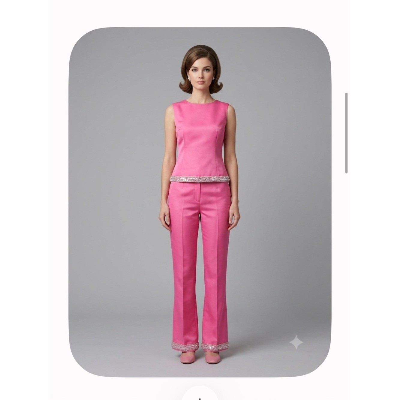 60’s Mod hostess Pink Sleeveless Top & kick flare Leg Pants Set