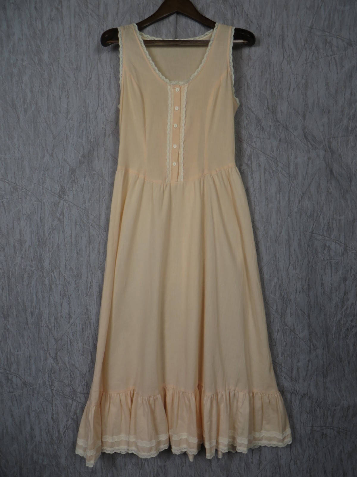 Vintage Cottagecore Prairie Maxi Dress Womens Peach Lace Trim Corset Back Boho