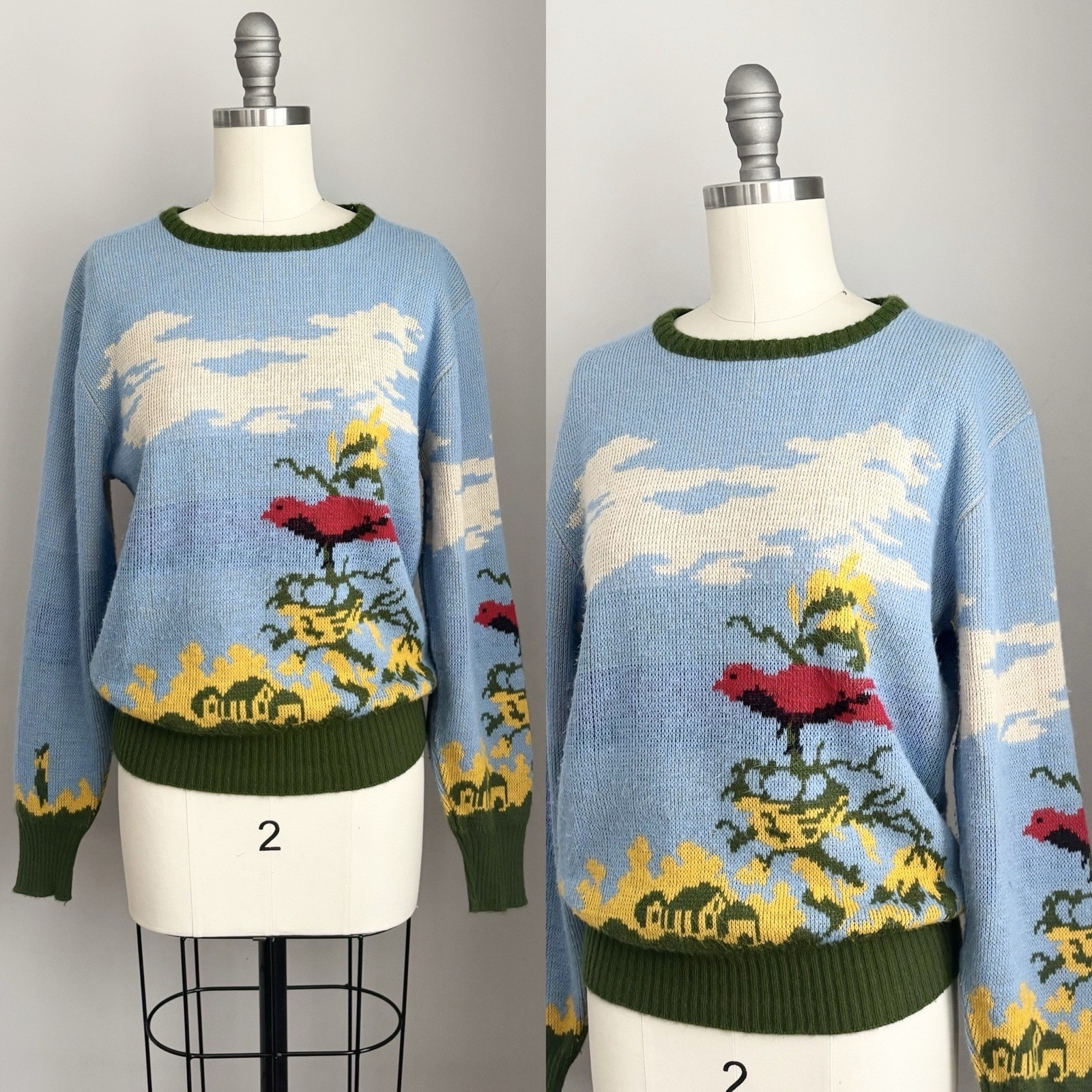 Vintage 60’s 70’s Expressions by Campus Cardinal Bird Scenic Novelty Sweater S/M