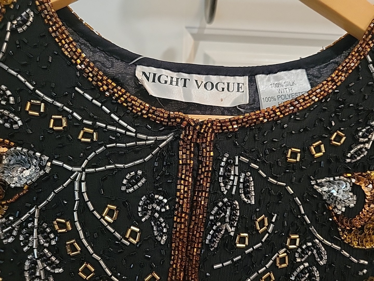 NWT NIGHT VOGUE Vintage gold Sequin & Beaded Jacket Glam Disco 80s 90s M Silk