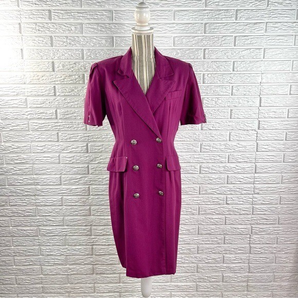 Vintage Jessica Cole Magenta Collared Double Breasted Midi Dress Size 10