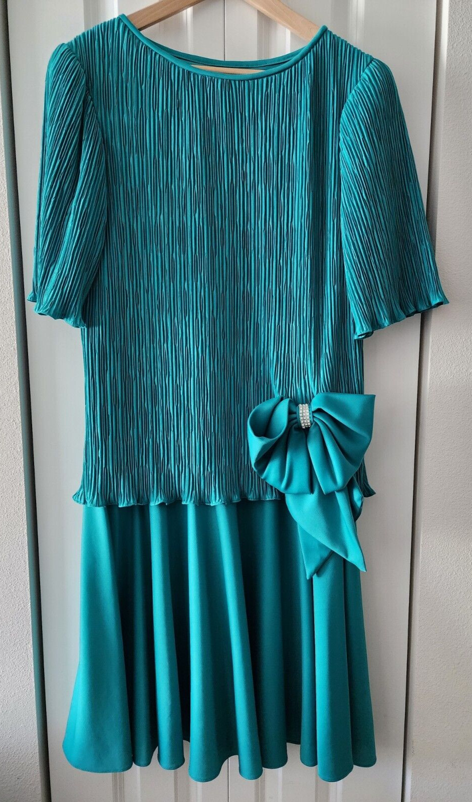 After Dark Party Dress Vintage Womens Blue Rhinestone Holiday Dress Short Sleeve