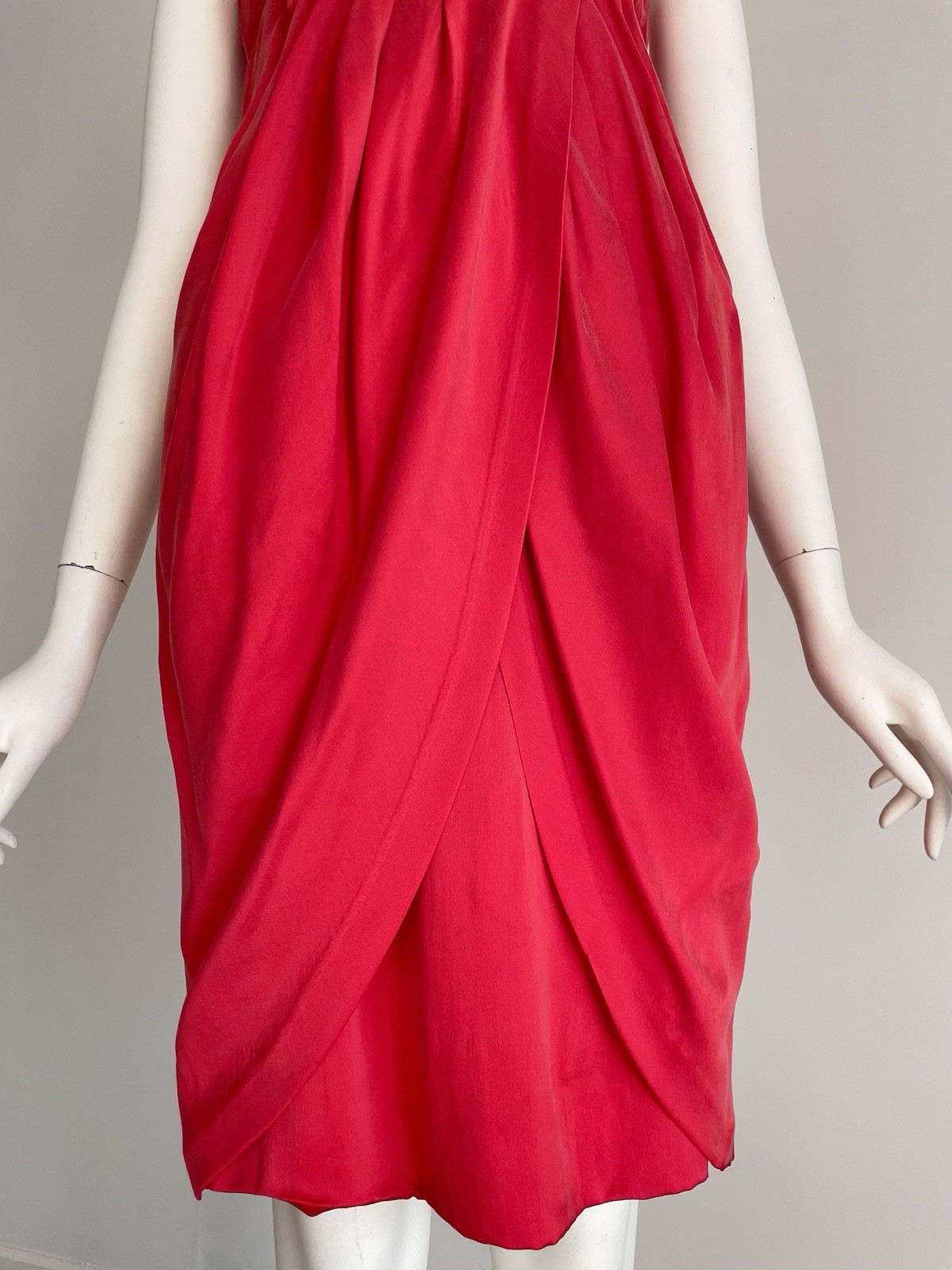 Chloe 1990s Vintage Red Silk Tulip Dress Empire Waist Babydoll Spring Summer