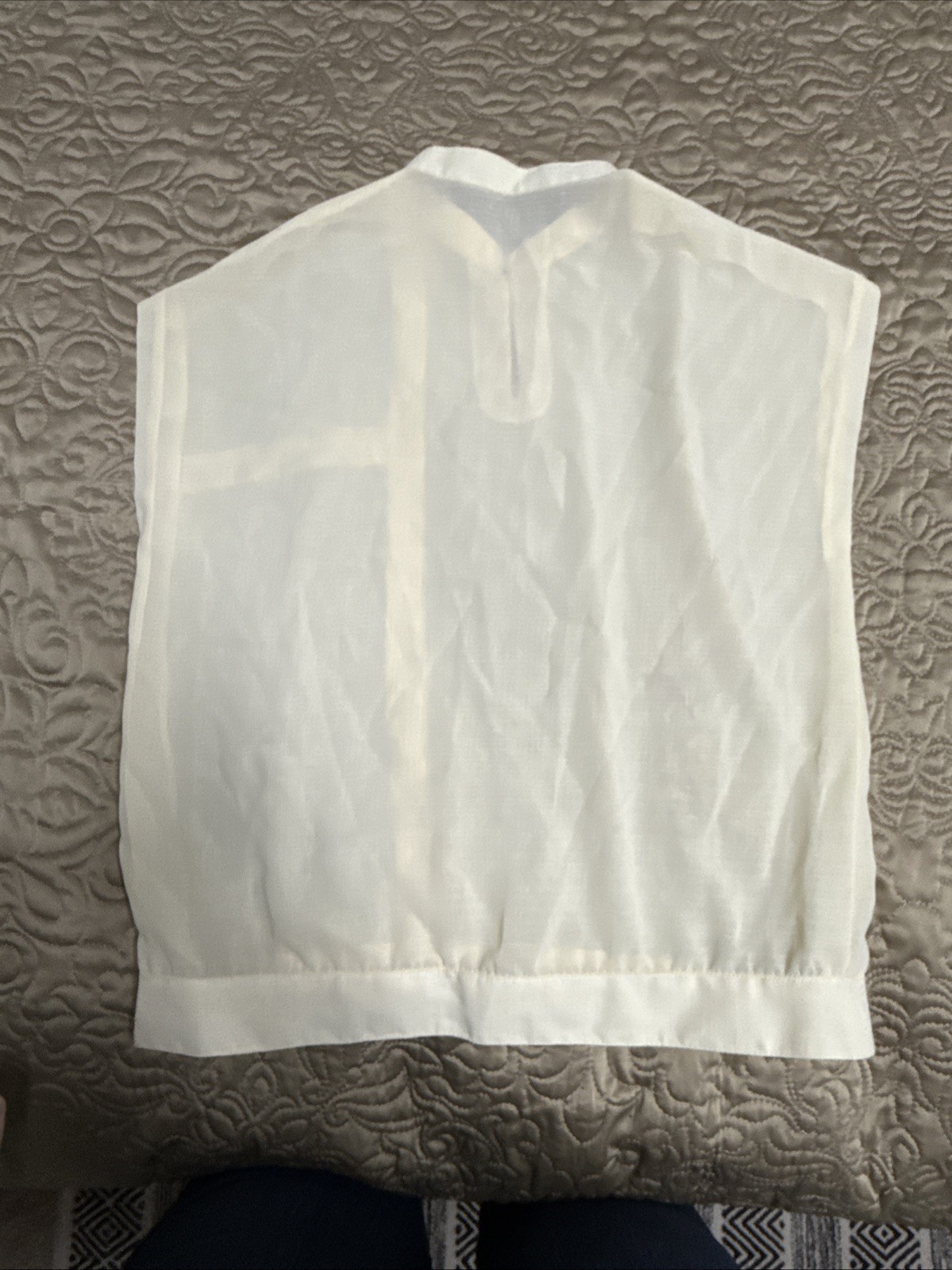 Vintage Hand-Sewn Sheer Blouse Mandarin Collar Floral Motif Artisan Made S/M