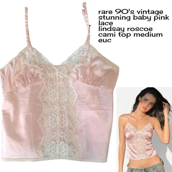 Vintage 90s Lindsay Roscoe Baby Pink Lace Cami Medium