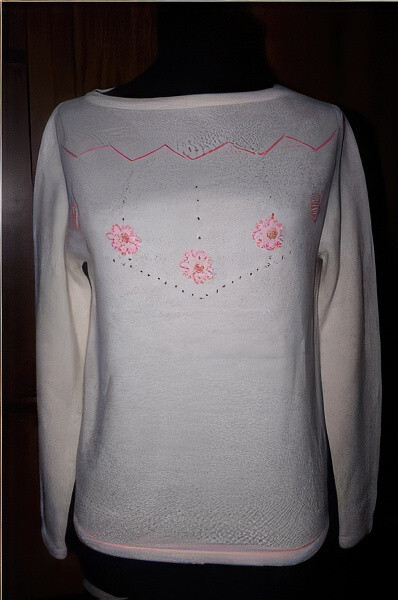 Vintage 60s Bobbie Brooks White boatneck Sweater Pink Trim pull over M