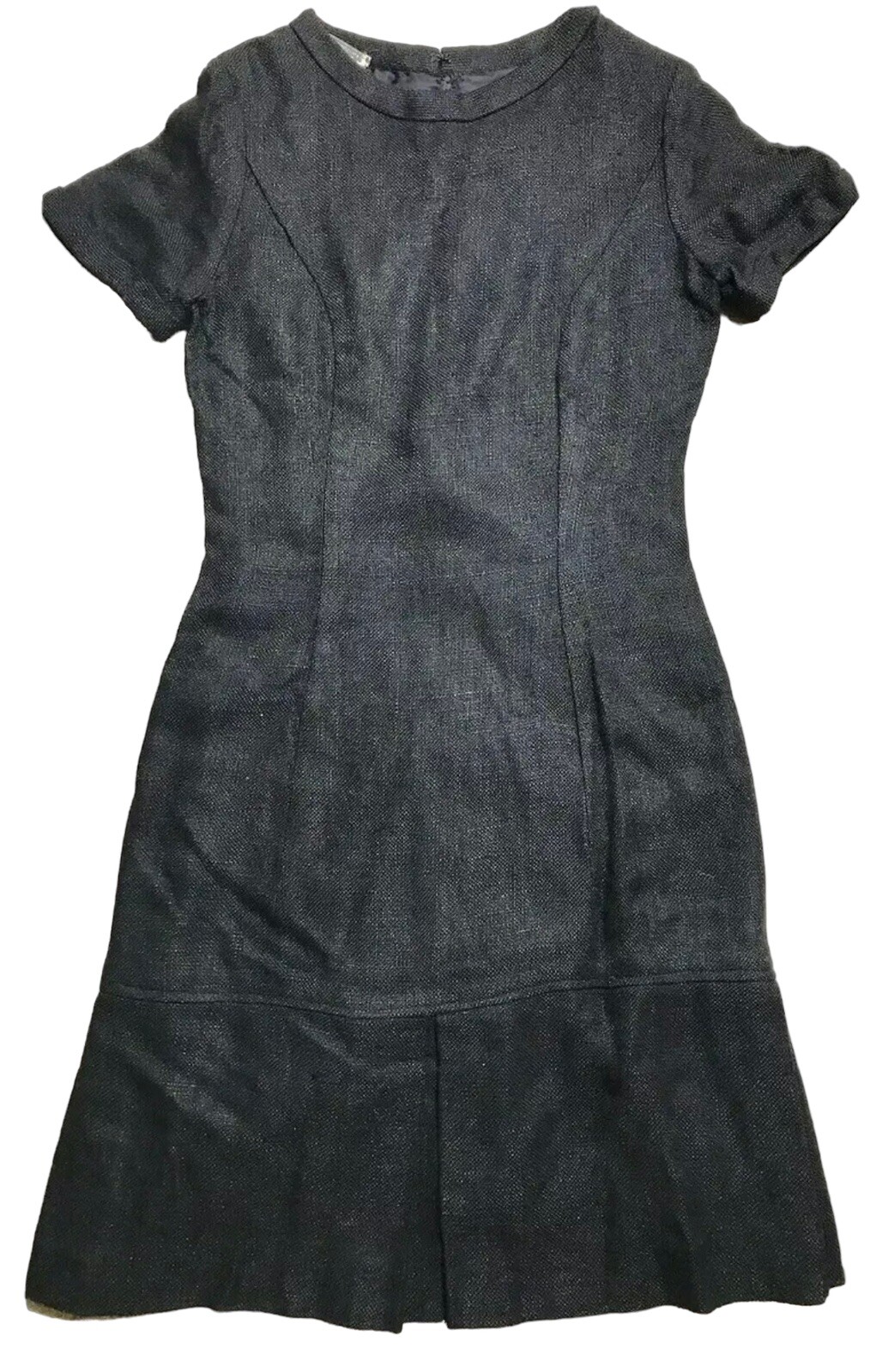 Vintage 60s LBD Linen Peplum Pleated Summer Dress Medium M Alice Of California