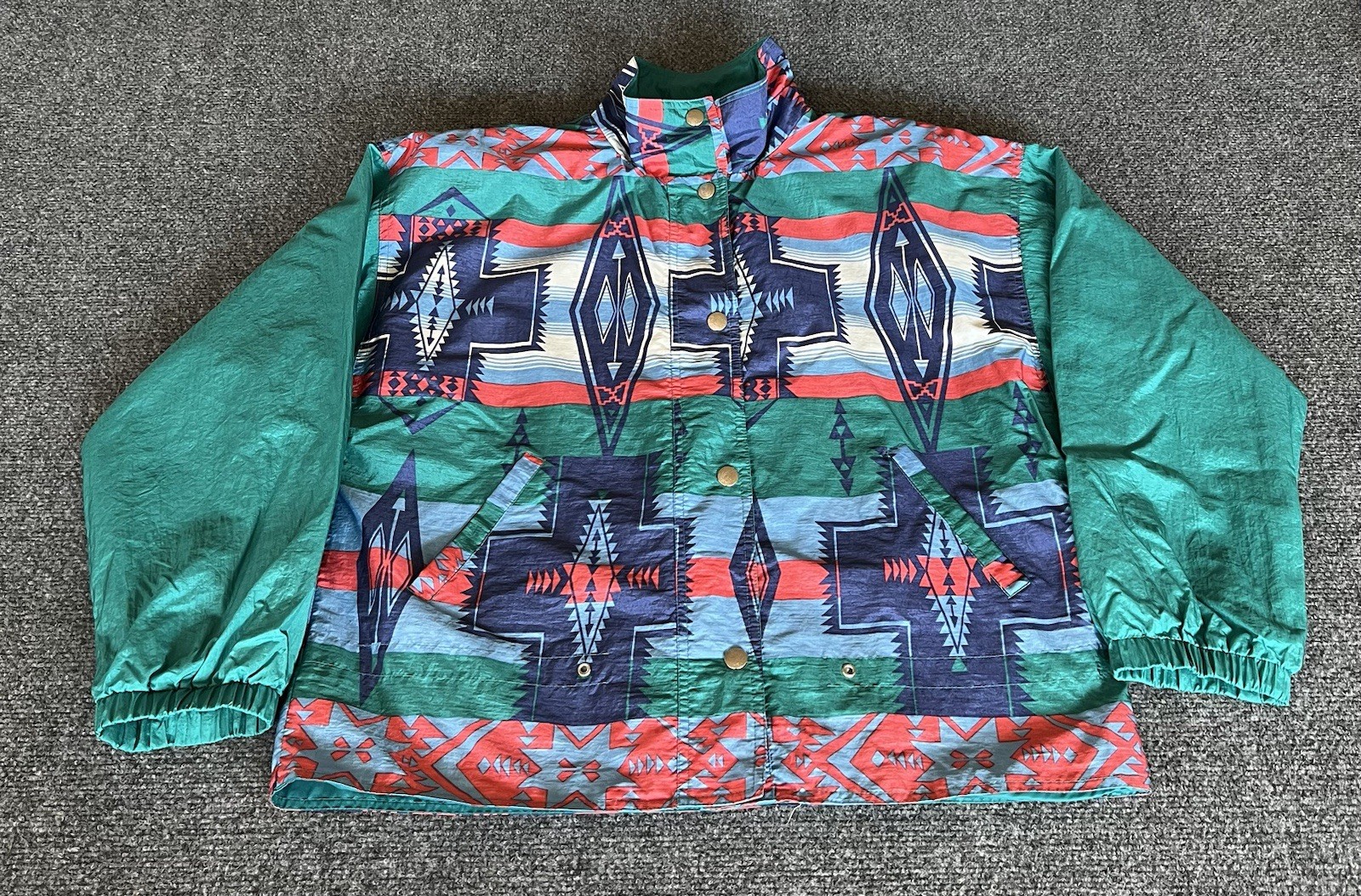 Andy Johns Womens Jacket VTG 90s Windbreaker Aztec Southwest Abstract Snap Front