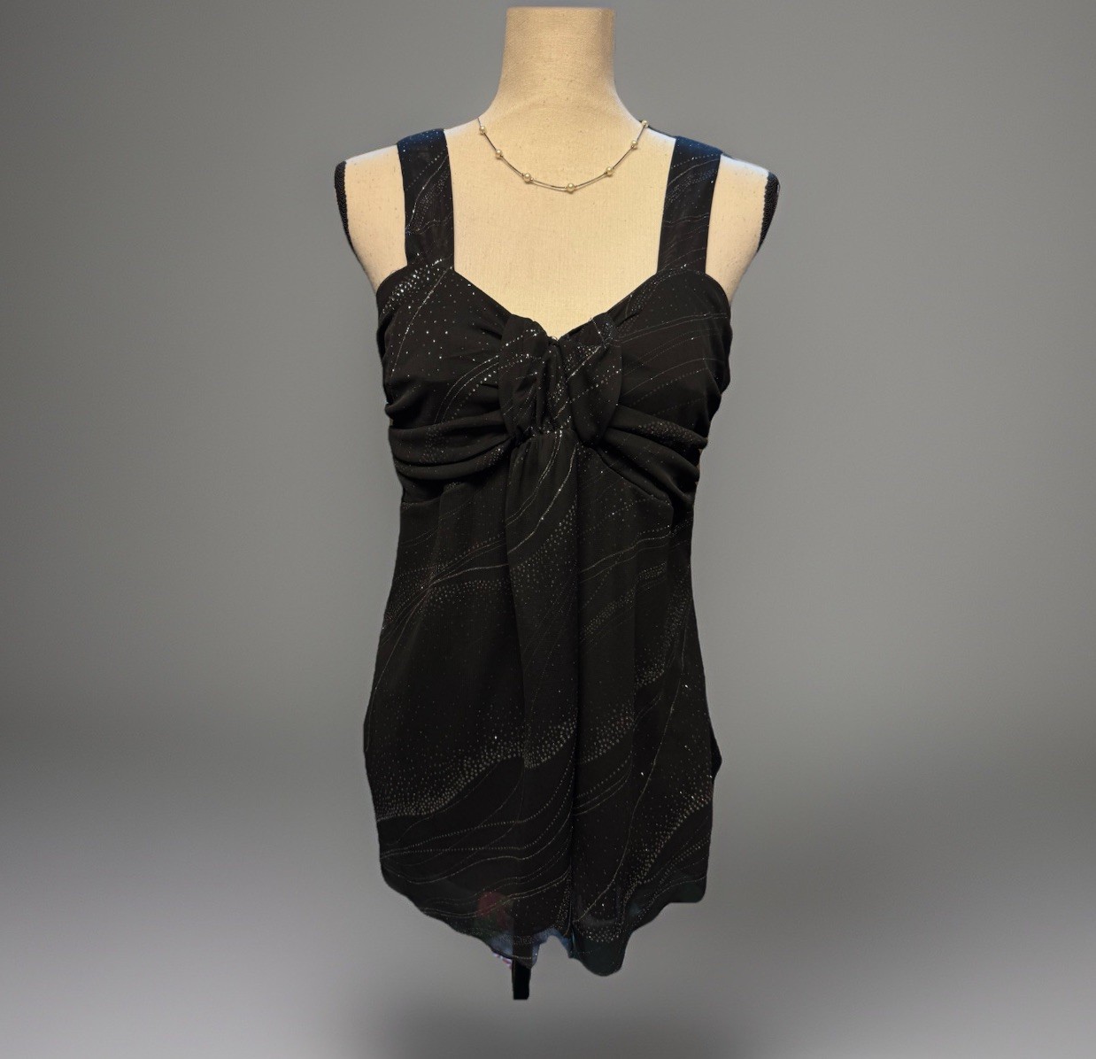 Y2K Studio 1940 Babydoll Black Sheer Lined TankTop Glitter Whimsygoth Sz 14/16
