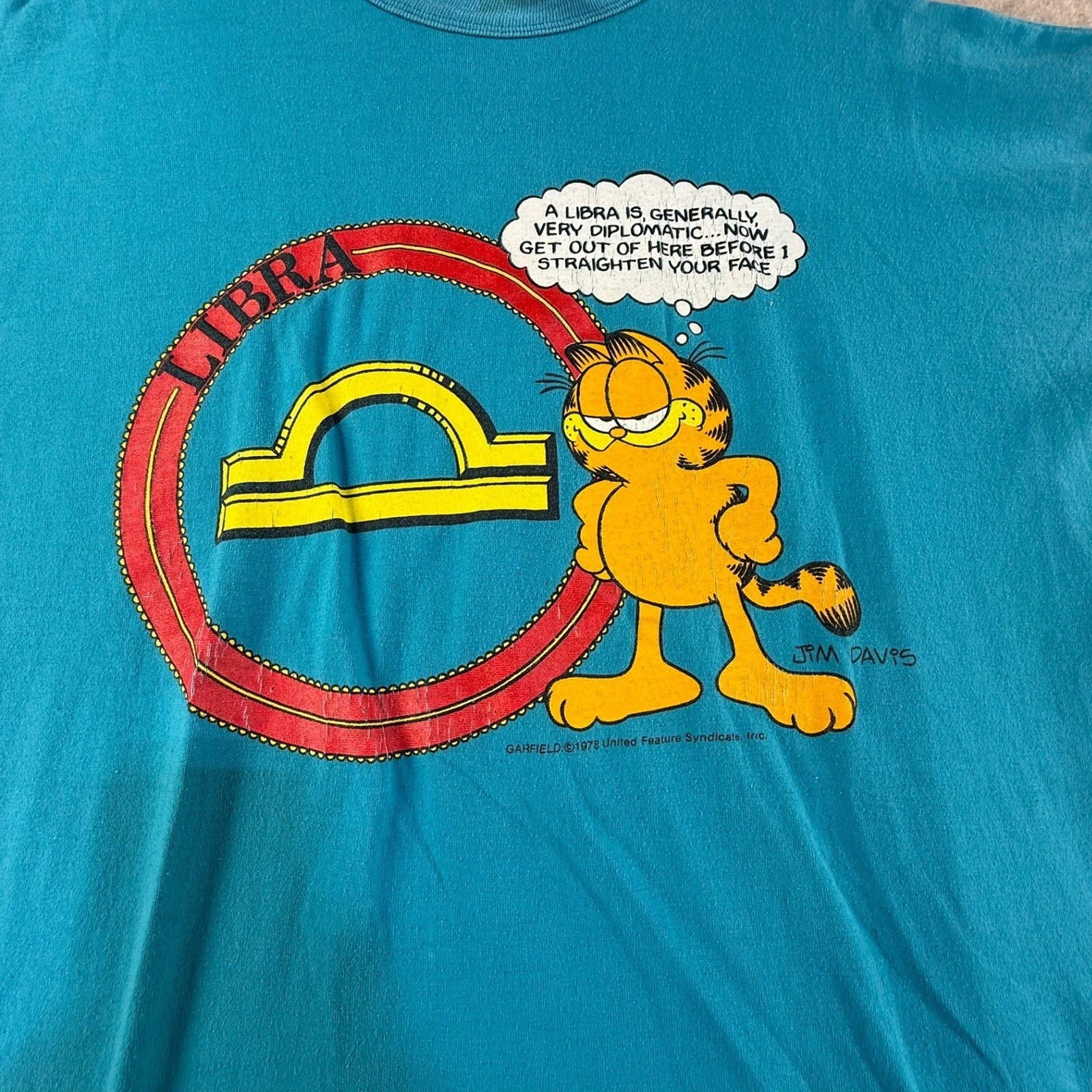 Vintage 1978 Garfield Libra Zodiac Sleep Shirt Applause Teal Blue One Size