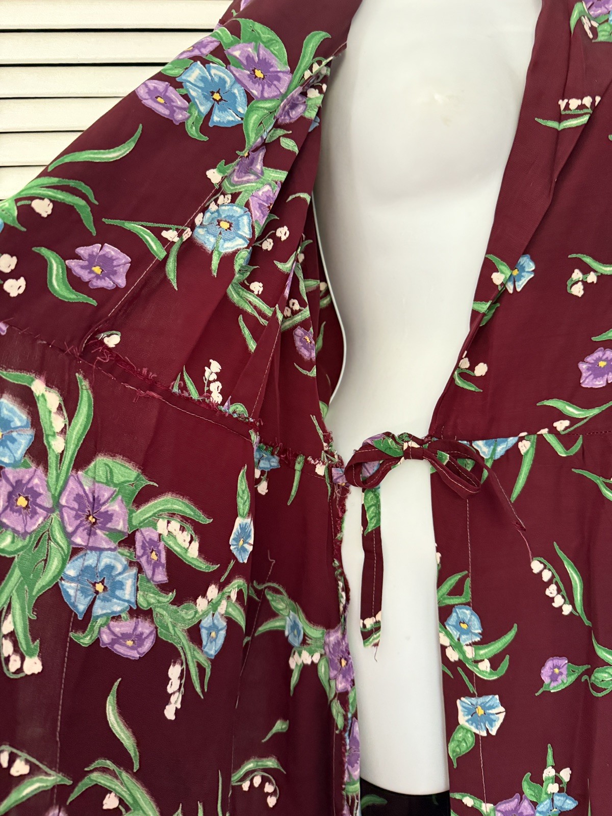 VTG 1940S Old Hollywood Deco Cold Rayon Floral Print Dressing Gown Robe Dress M