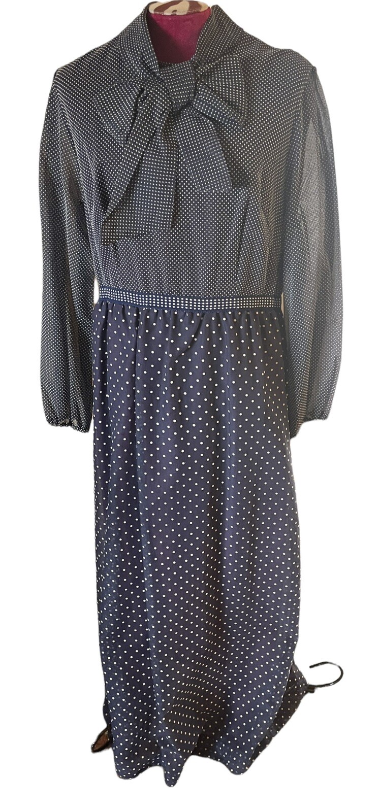 Lady Lewis Of Cali Vintage 1960’s 70’s Maxi Dress Blue Polka Dot Size 20.5