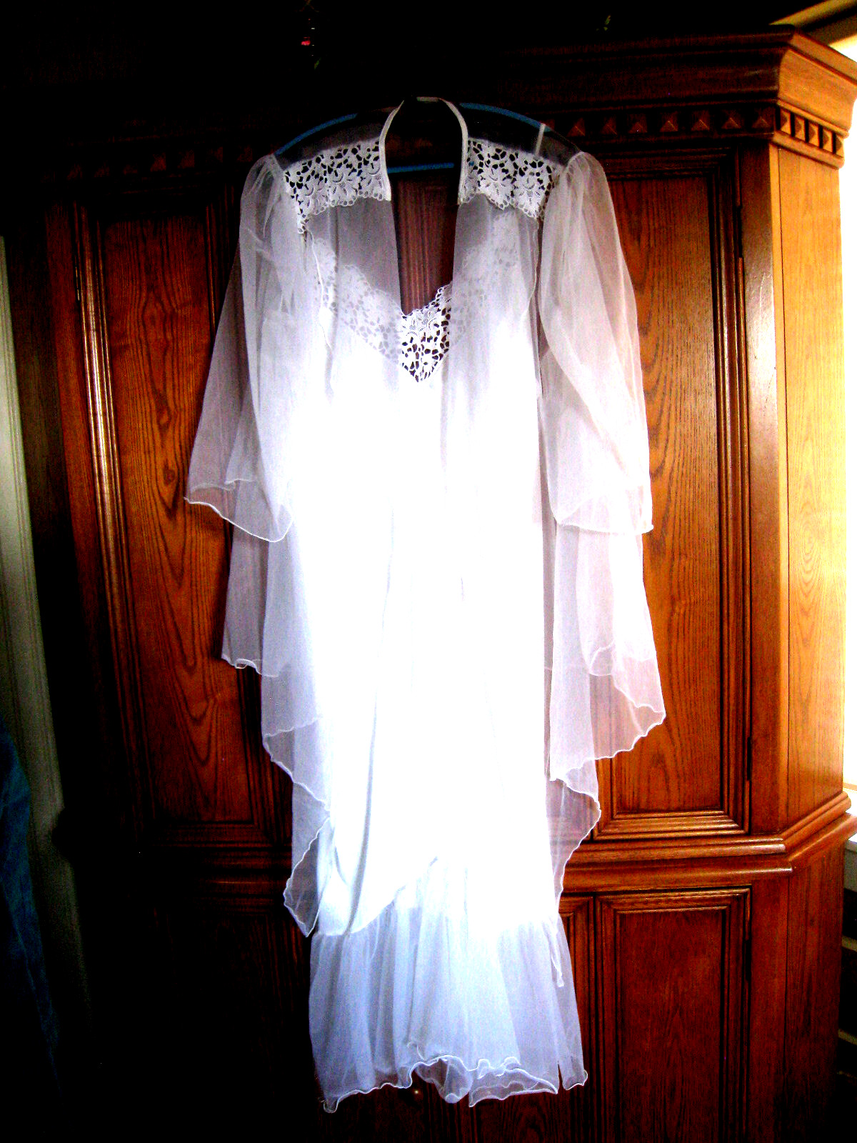 FABULOUS Vtg SEARS Dreamy White Wedding 2 PC Set Sheer Chiffon Gown/Robe Sz L