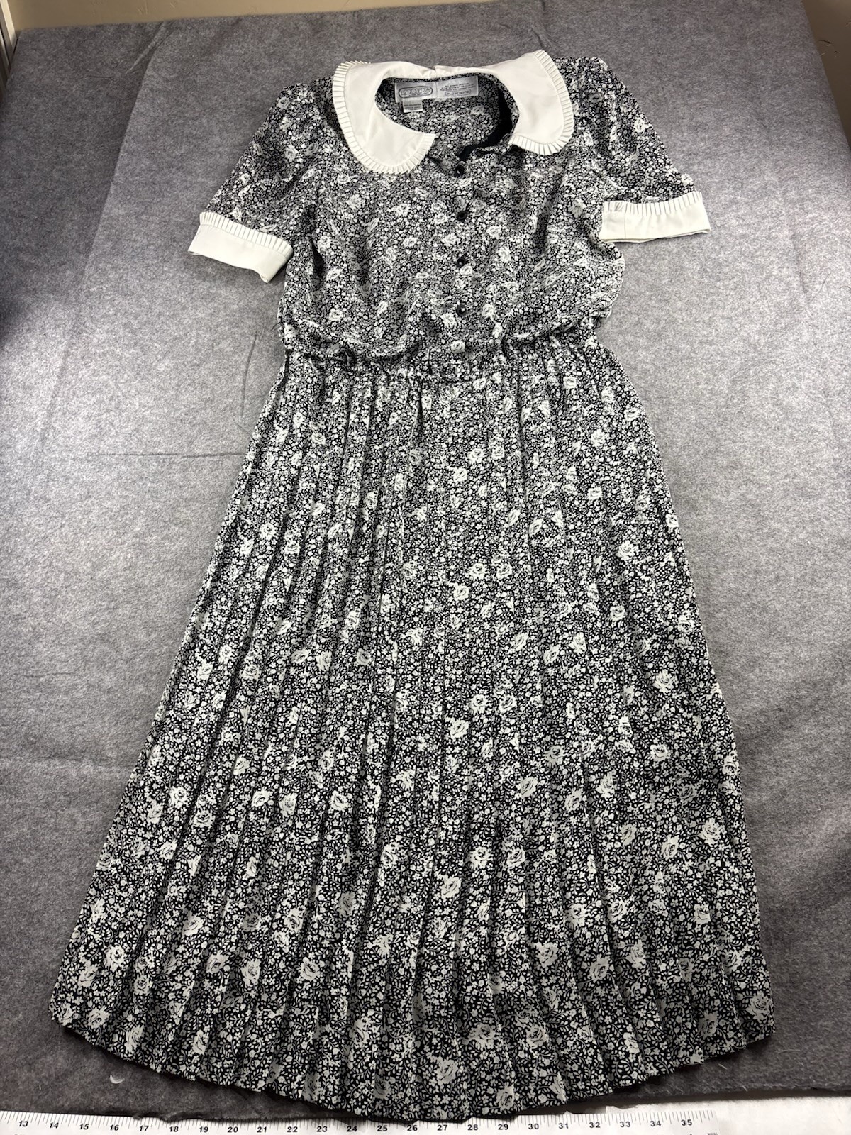 VTG Liz Roberts Women’s S/M? Floral Peter Pan Collar Pleated Maxi Dress Cottage