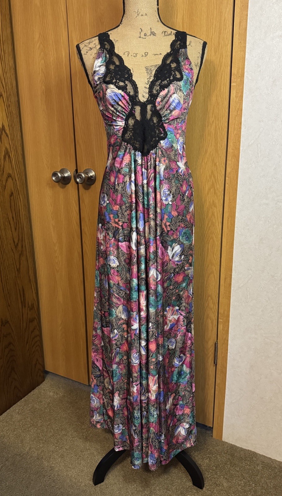 VTG VANDEMERE SMALL Floral Silky Nightgown Slip Dress Lace Sexy Romantic Fairy