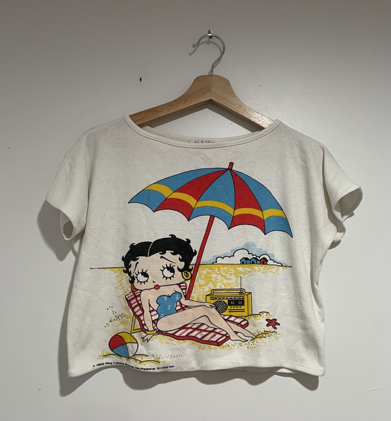 Betty Boop Vintage 1980s Tee Crop Top Size M 1985 Retro Cartoon