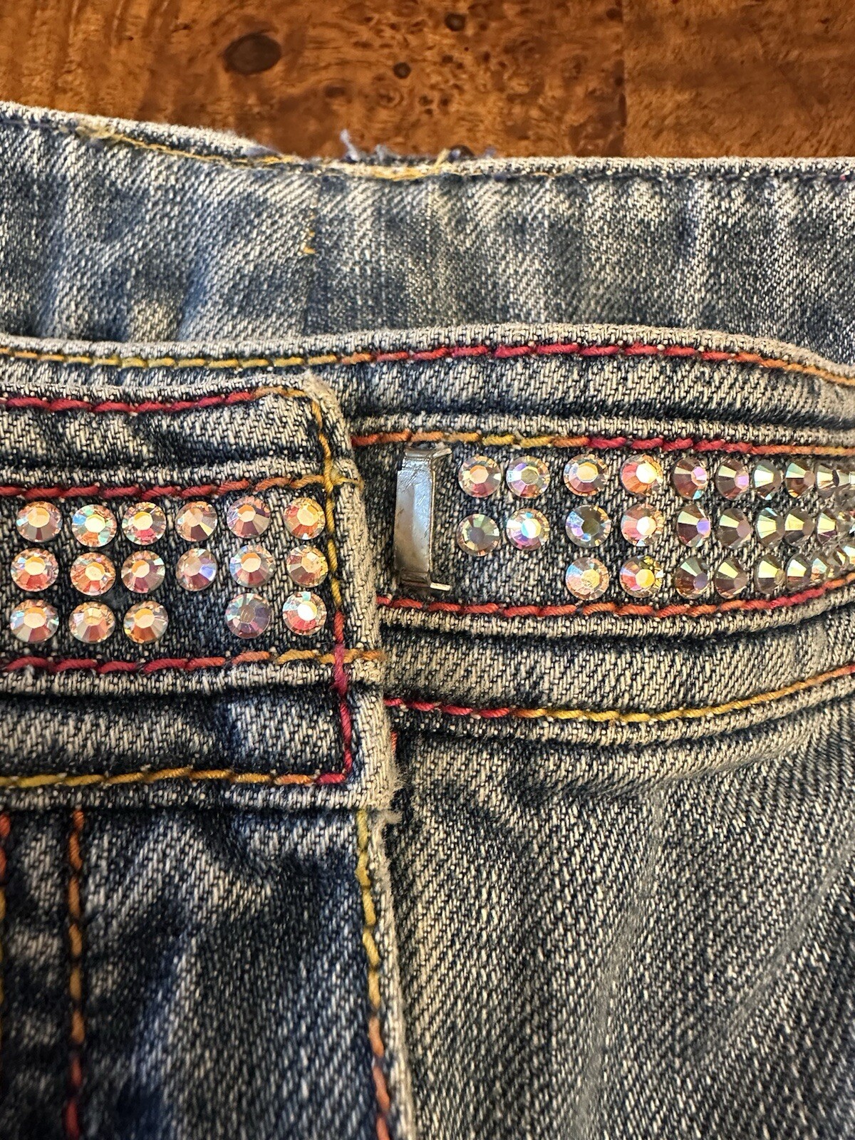 ESCADA VTG LIGHT WASHED RHINESTONE BEADED JEANS SZ44EU(10-12 US)MADE IN TURKEY