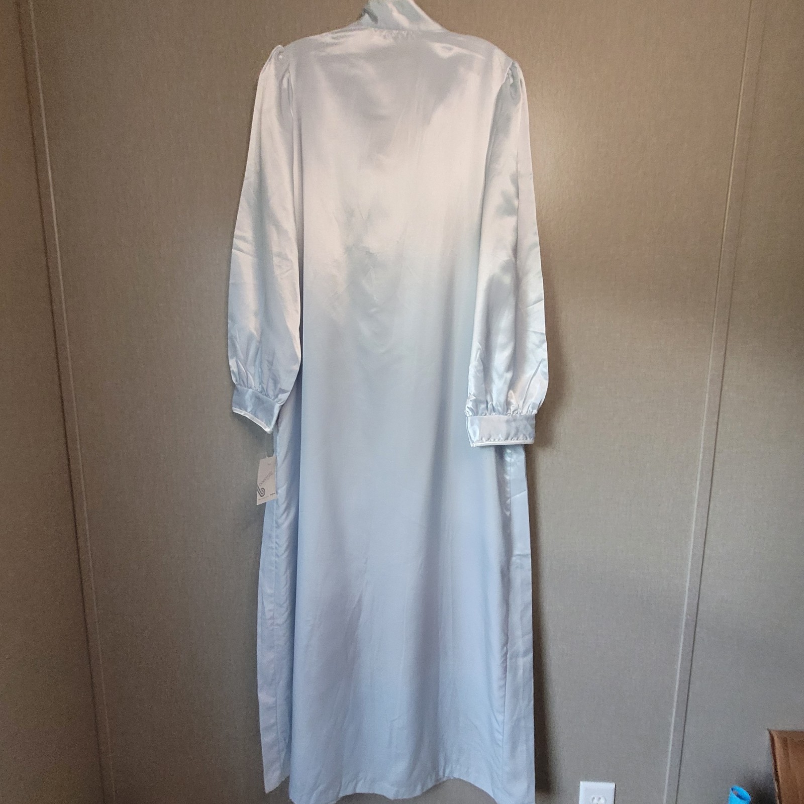 Vintage Barad & Co NWT Satin Brushed Cotton Nightgown M Blue Pleated Maxi