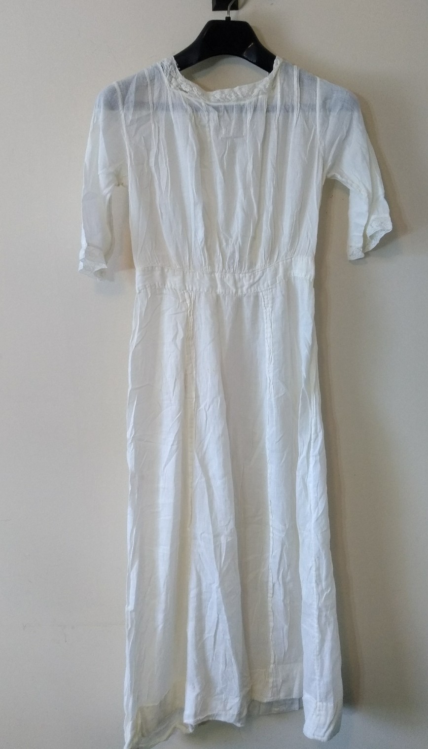 Antique 1910s Edwardian Cotton Tea Lawn Dress With Lace Sheer White