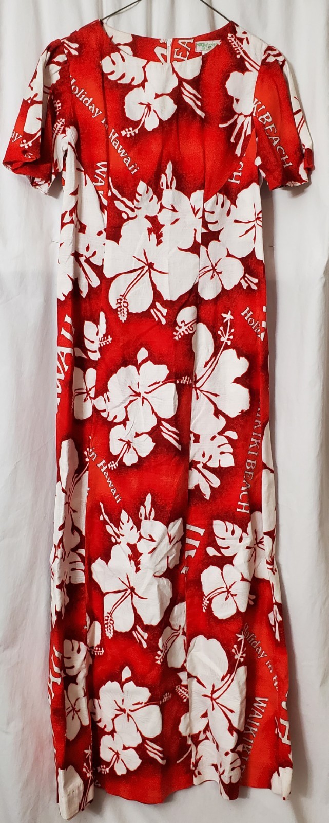Vtg Hookano Brand Red & White Floral 100% Cotton Dress ‘Holiday in Hawaii’