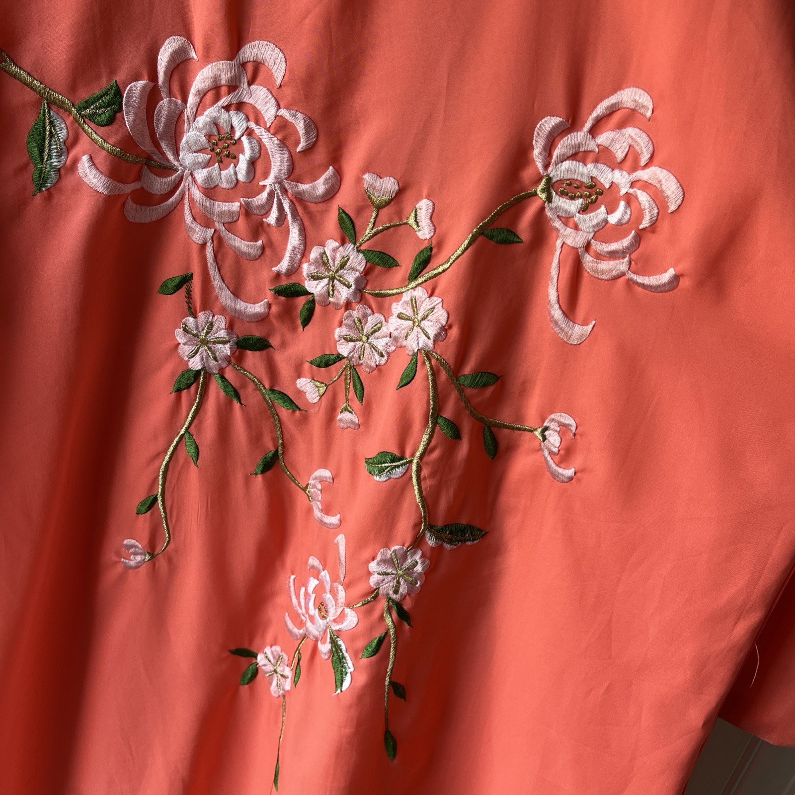 Peach Kimono Robe w/ Embroidered Peonies OSFM Made In Japan