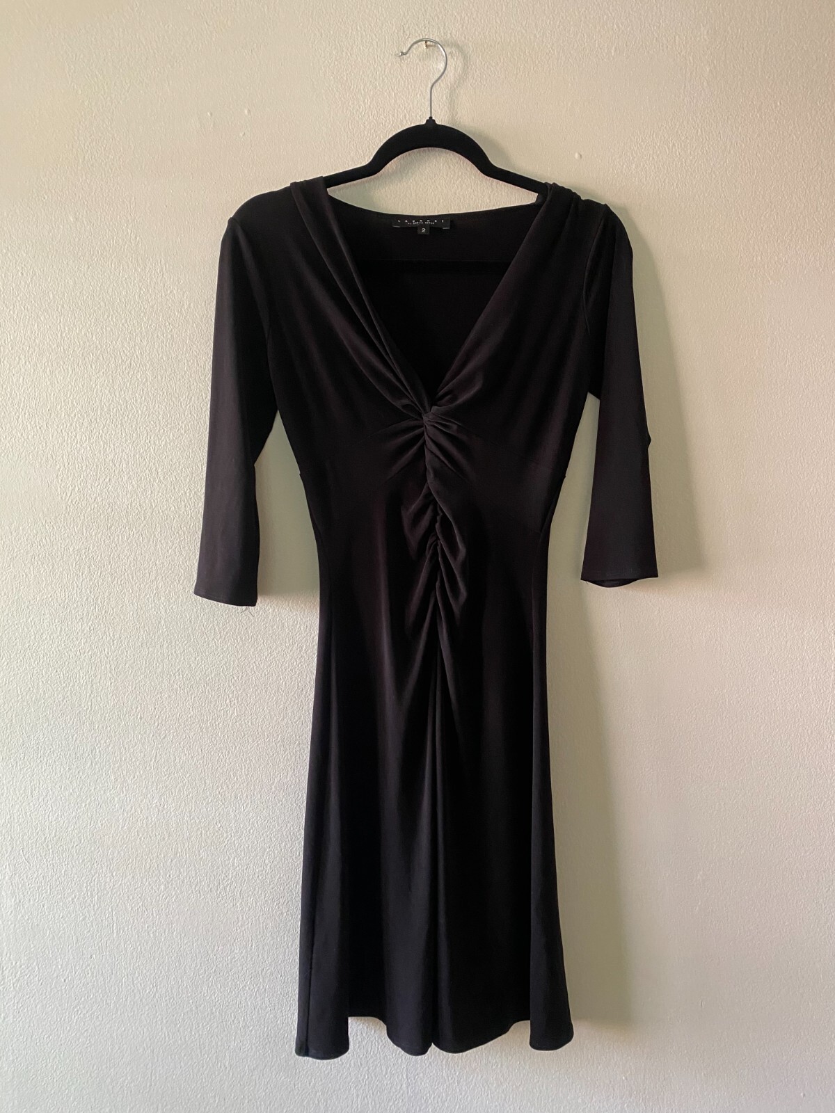 VTG 90s Laundry by Shelli Segal Black 3/4 Sleeve Midi Sexy Minimal Stretch