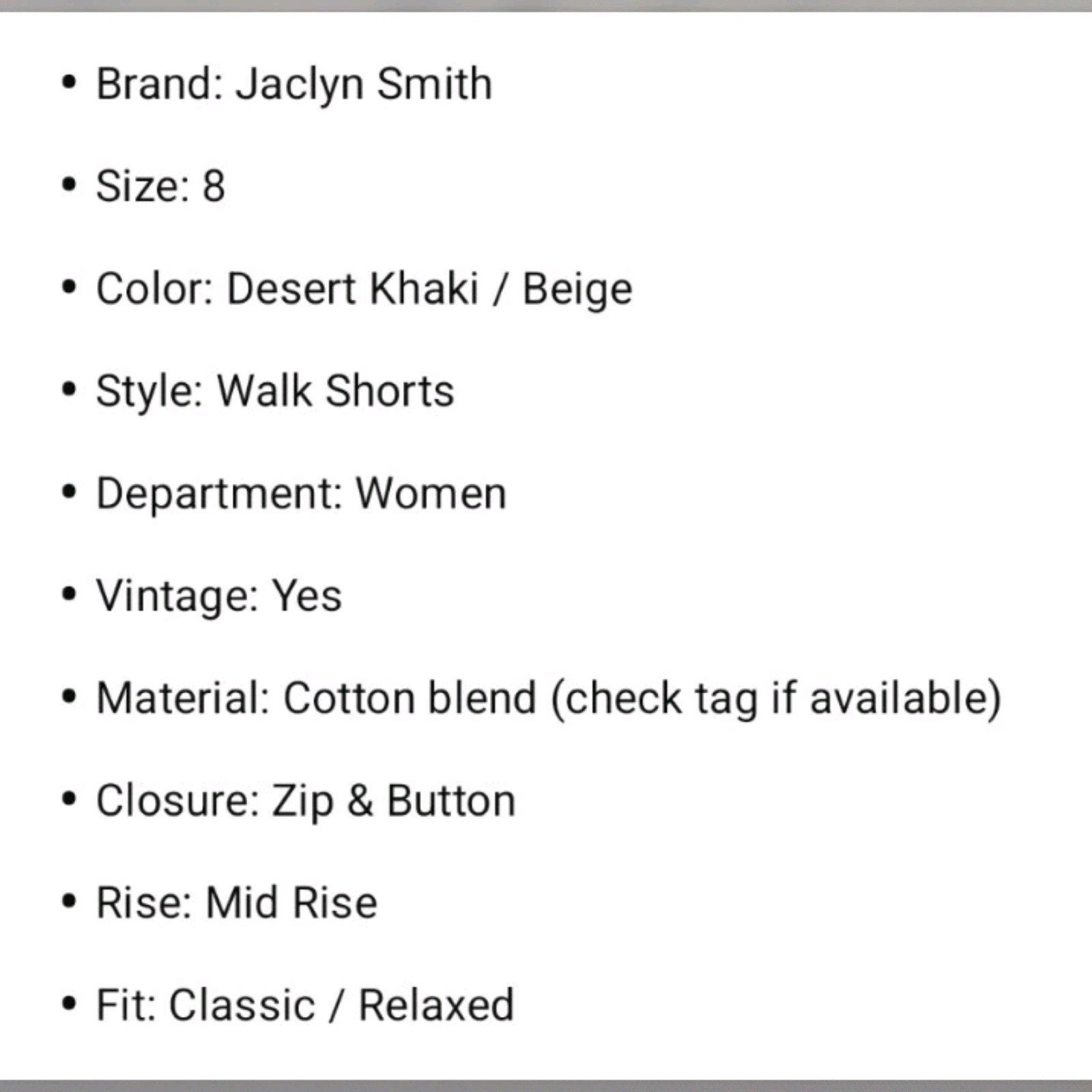 Jaclyn Smith Desert Khaki Beige Casual Walk Shorts Women 8 NWT Vintage K Mart