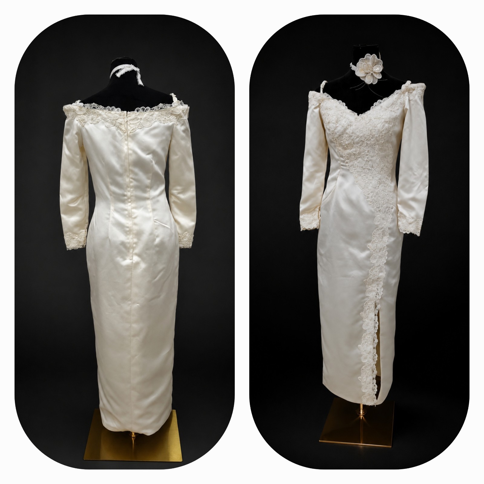 Vintage 1980s Lace Wedding Dress Handmade Romantic Bridal Gown Puff Sleeve