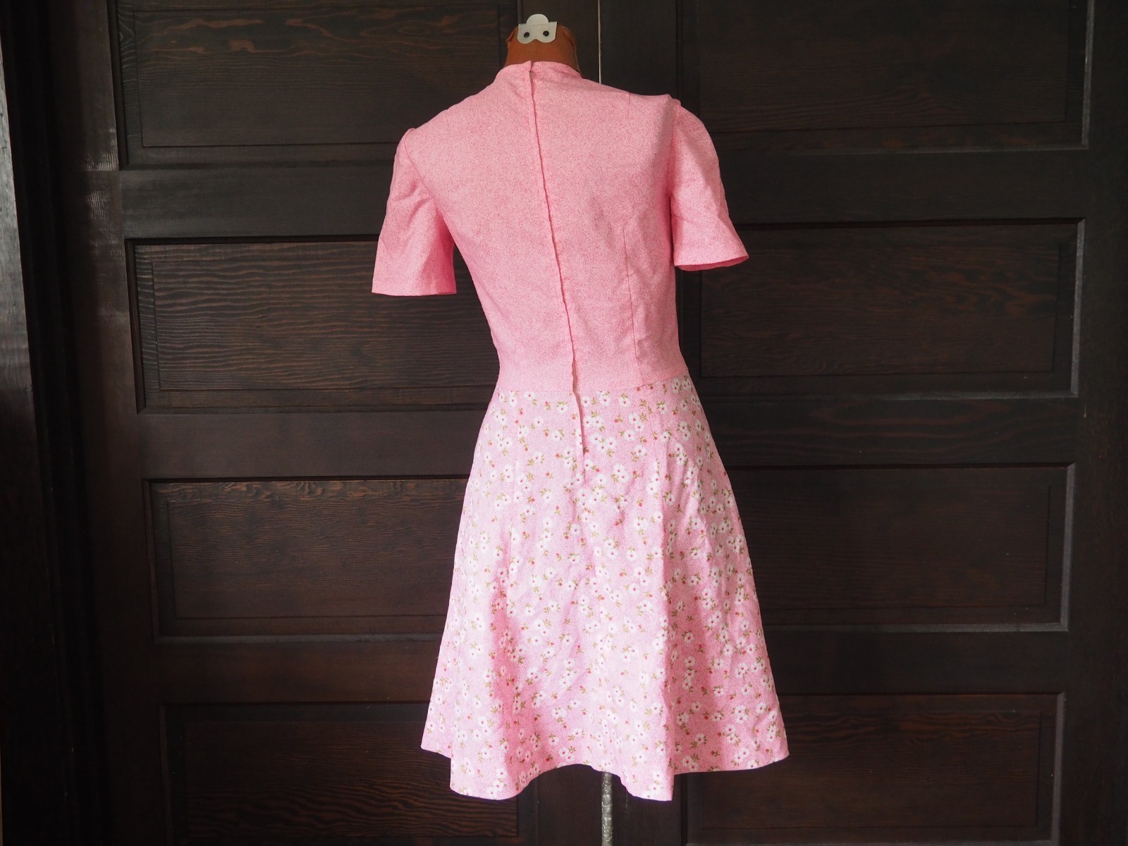VTG 70s Pink Floral Summer Spring Garden Party Drop Waist A-Line Dress Zip Sz S