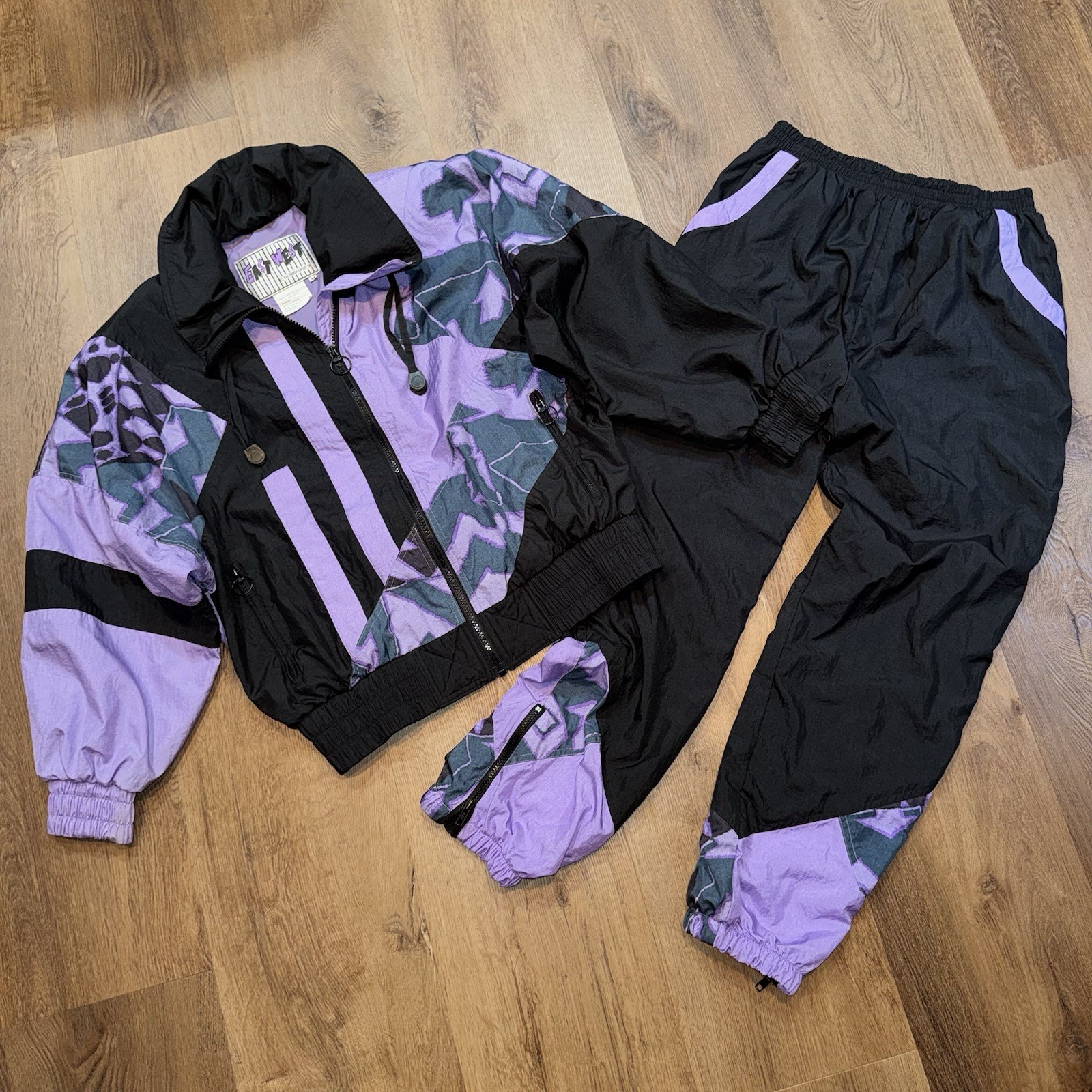 Vtg East West Track Suit Womens Jacket Pants Set Nylon 80s 90s Hip Hop Medium